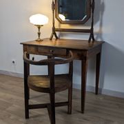 Antique beveled octagonal vanity mirror in carved wood
