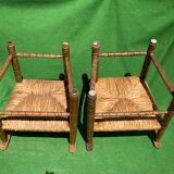 Pair german bobbin turned side chairs with rush seat