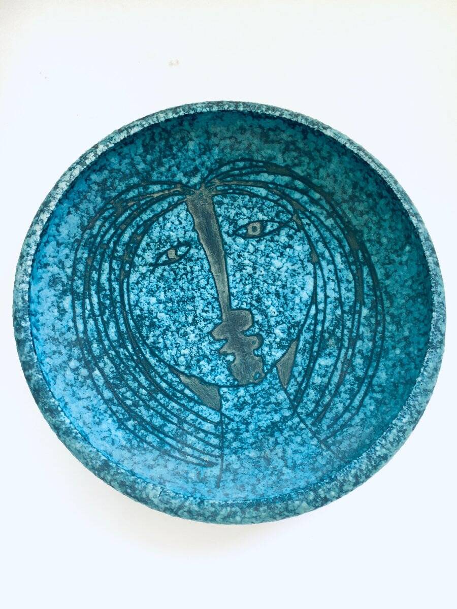 Art Ceramics Sgraffito Face Bowl by Alvino Bagni for Raymor, 1960s