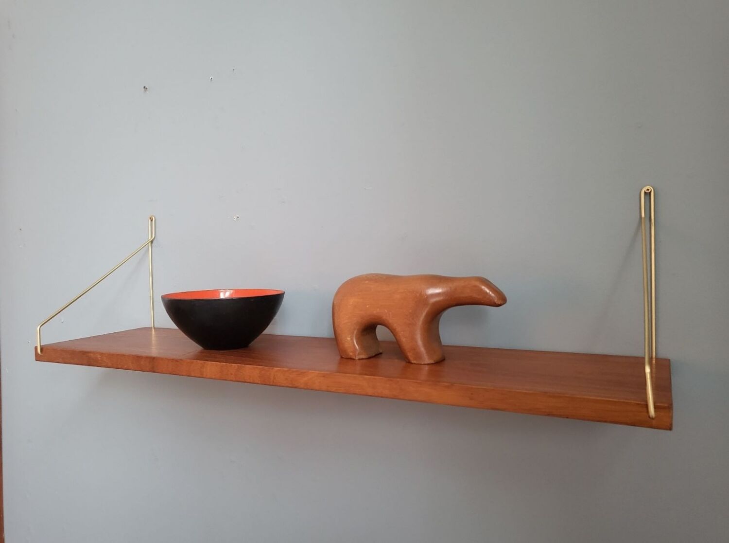 Teak and brass shelf, vintage scandinavian 1960s