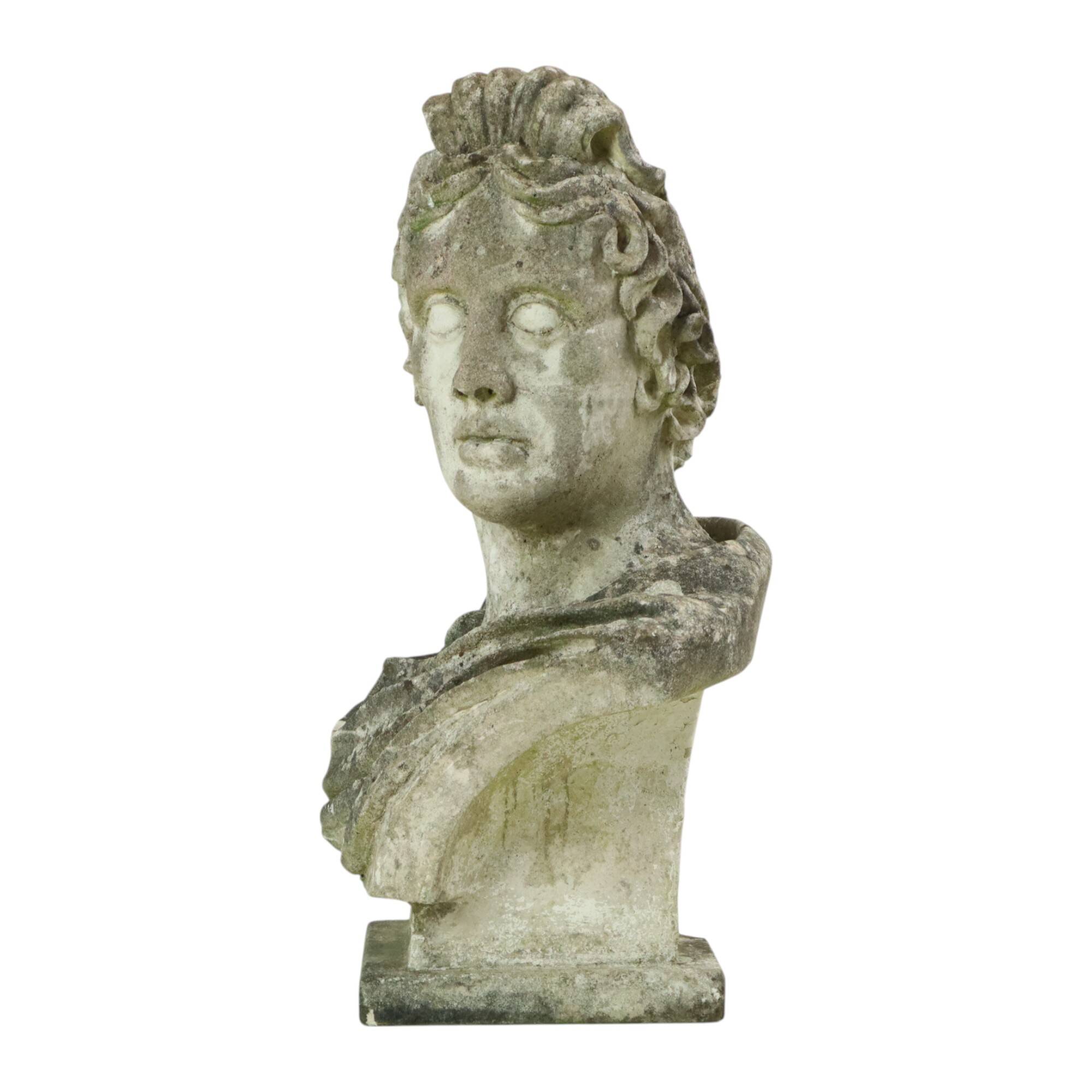 Beautiful Weathered Apollo Bust Garden Statue Cast Stone 65cm