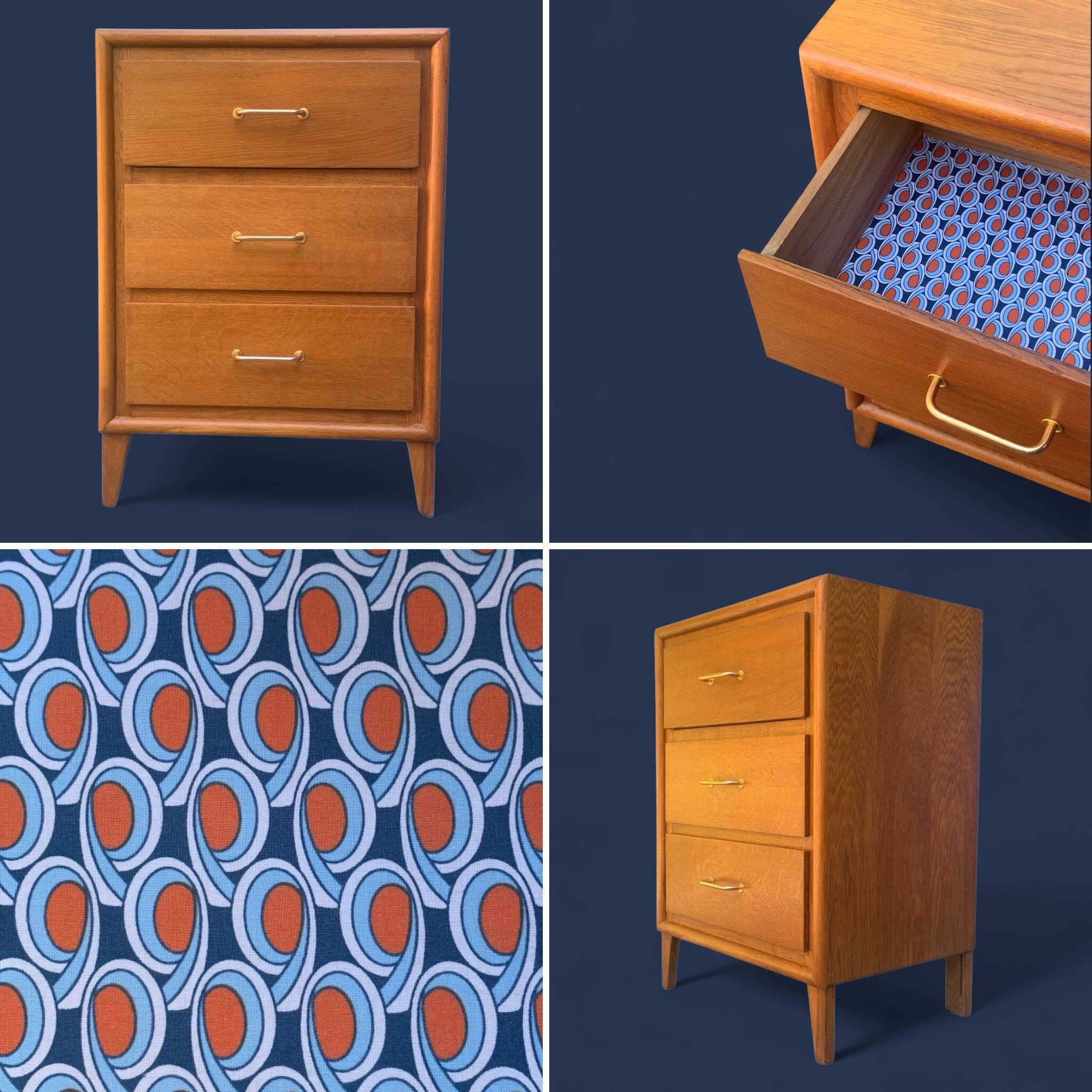 Vintage chest of drawers with oak compass legs, 1950s