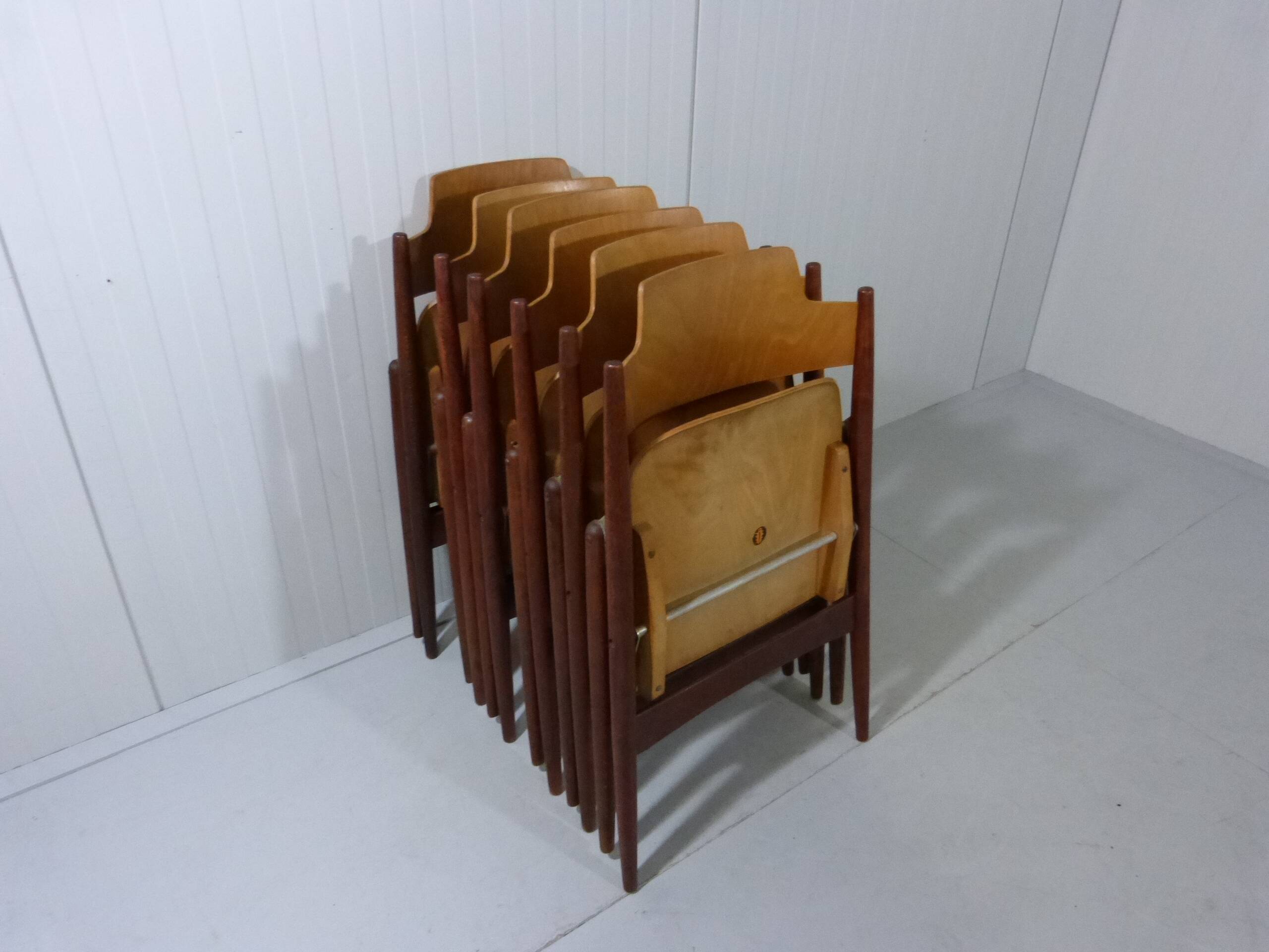 Set of 6 Egon Eiermann SE 18 folding chairs Wilde + Spieth, 1950s