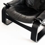 Kroken armchair in curved wood and leather. Design by Ake Fribytter for Nelo. Sweden, 80s