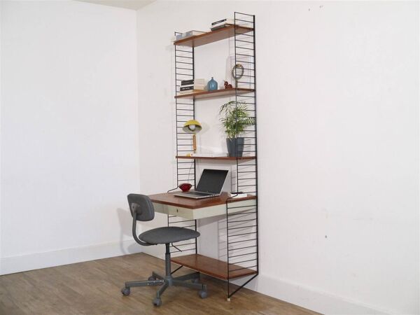 Etagere/bureau autopotante en teck, string design 1960