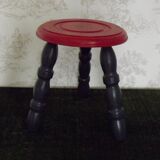 Vintage French Childs Hand Made Wood Stool 3 Legs Painted Blue & Red 4123