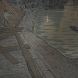 Lithograph by Henri Rivière The Pont des Saints-Pères and the Louvre