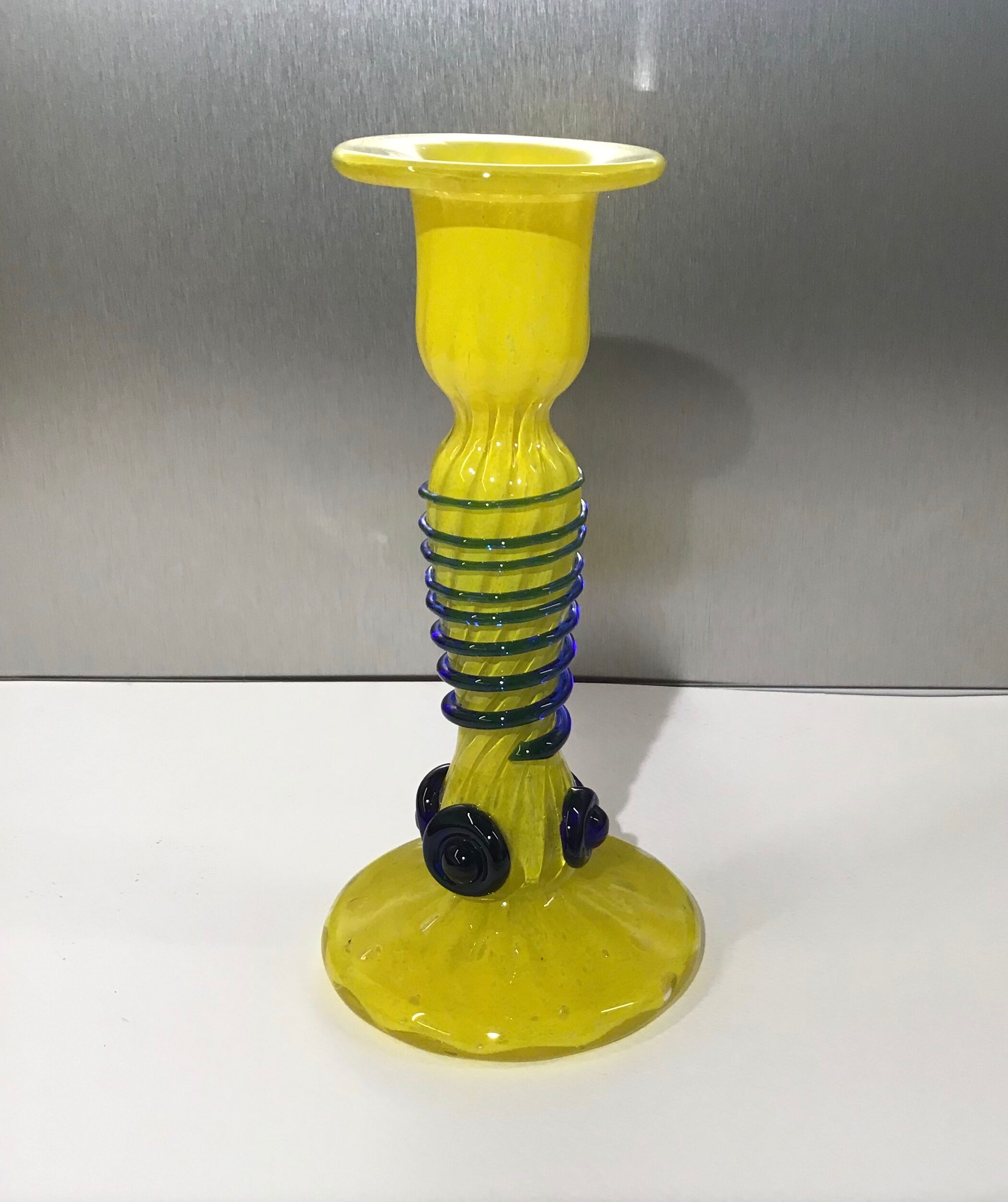 Yellow soliflore twisted with blue glass from the 60s/70s