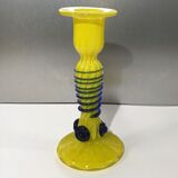 Soliflore jaune torsadé de verre bleu des années 60/70