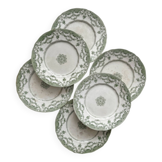 6 assiettes plates en terre de fer anglaise "Como" Ridgway Staffordshire