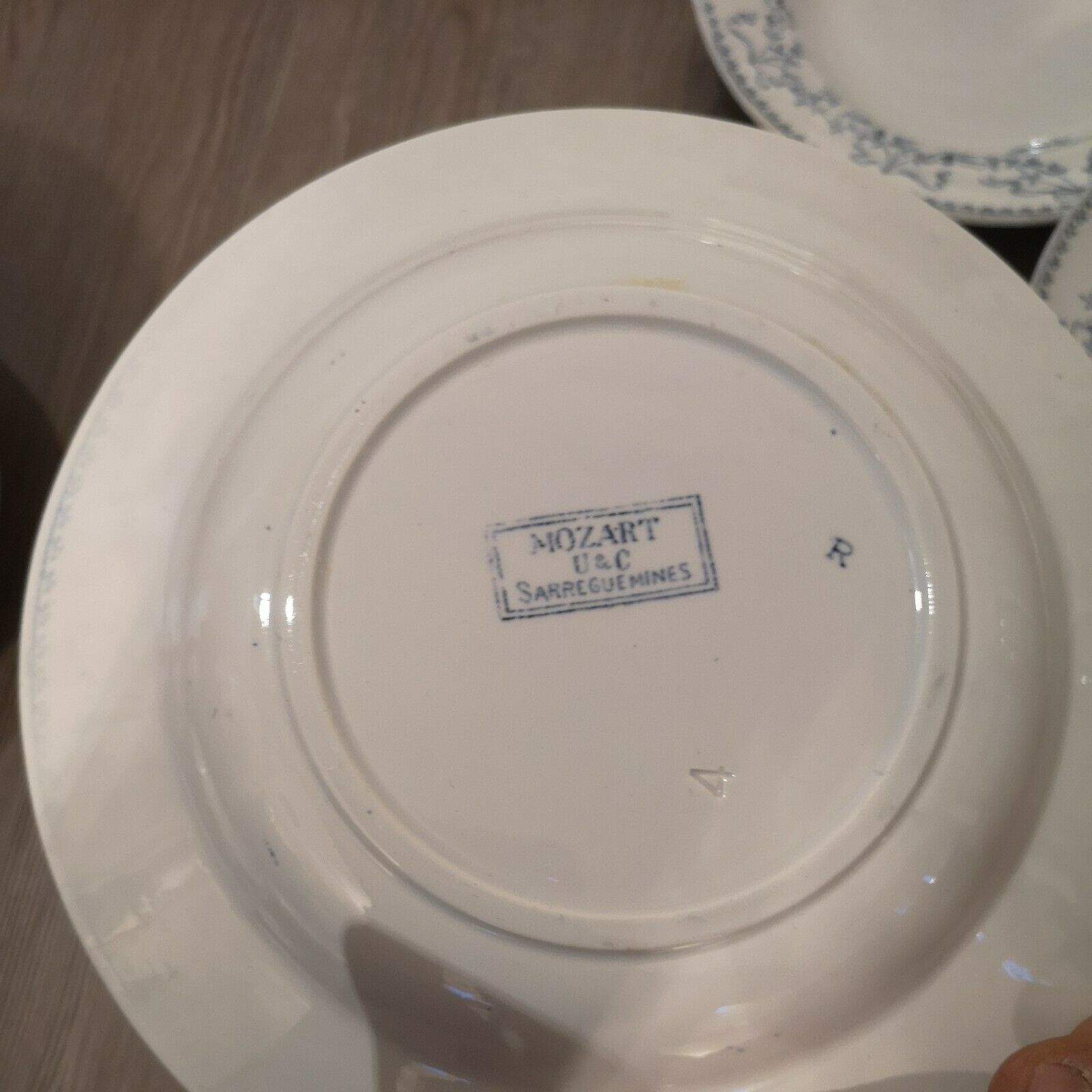 Series of 6 hollow plates in sarreguemines earthenware model Mozart blue