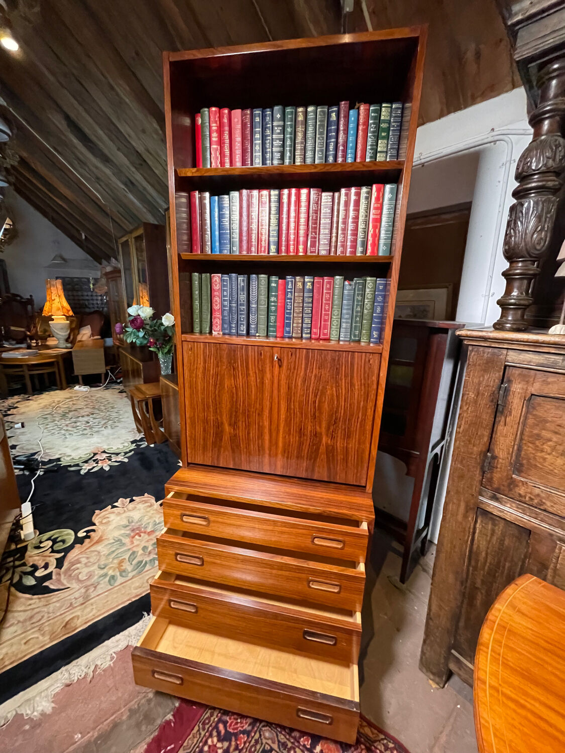 Mid century retro vintage wall unit bookcase danish design by poul hundevad rosewood 1950-1960