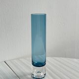 Vase tube rétro bleu translucide, vase soliflore pop.