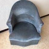 Vintage toad armchair in blue velvet