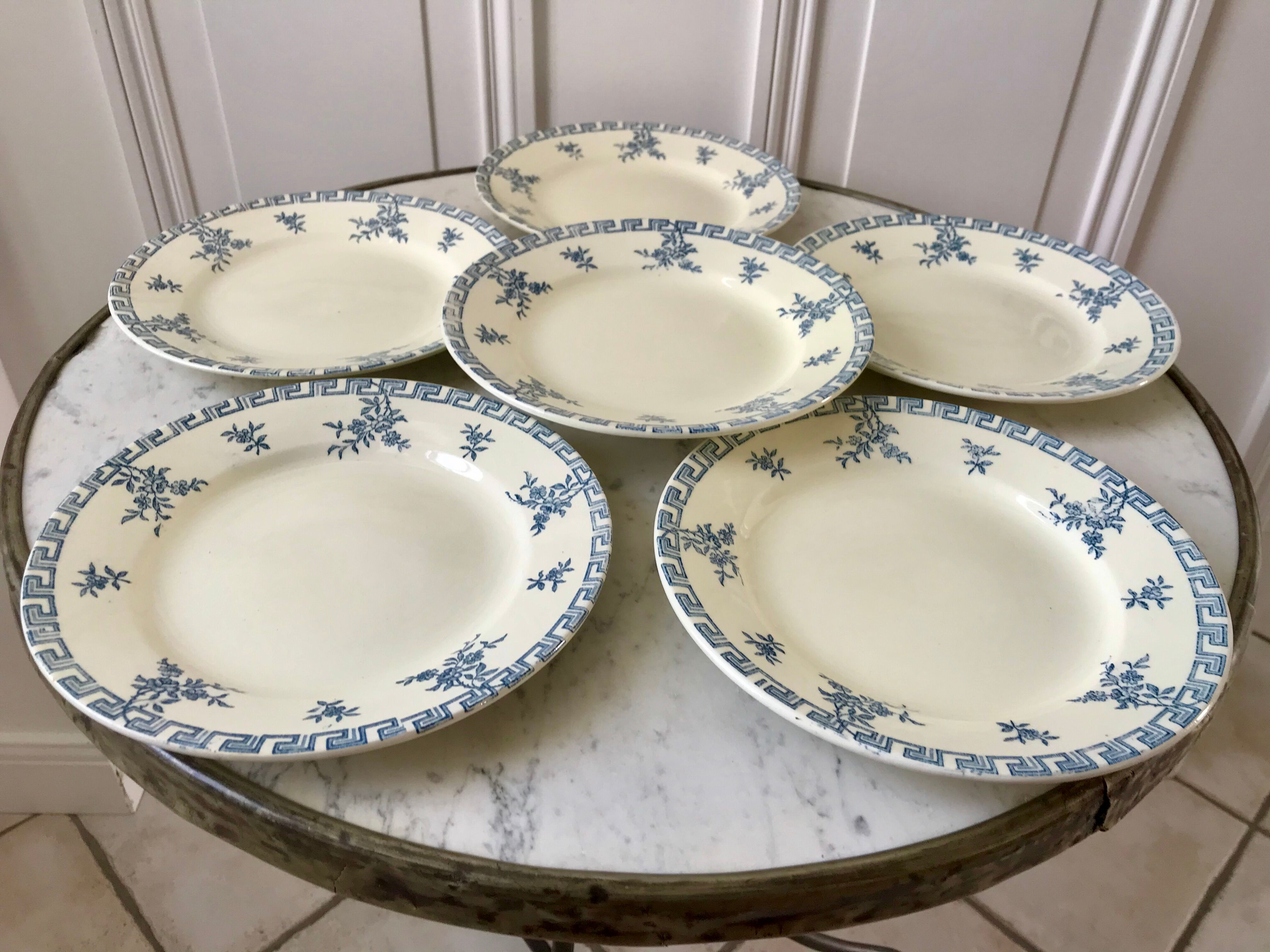 set of 6 dessert plates Terre de Fer St Amand model "Athens" XXth