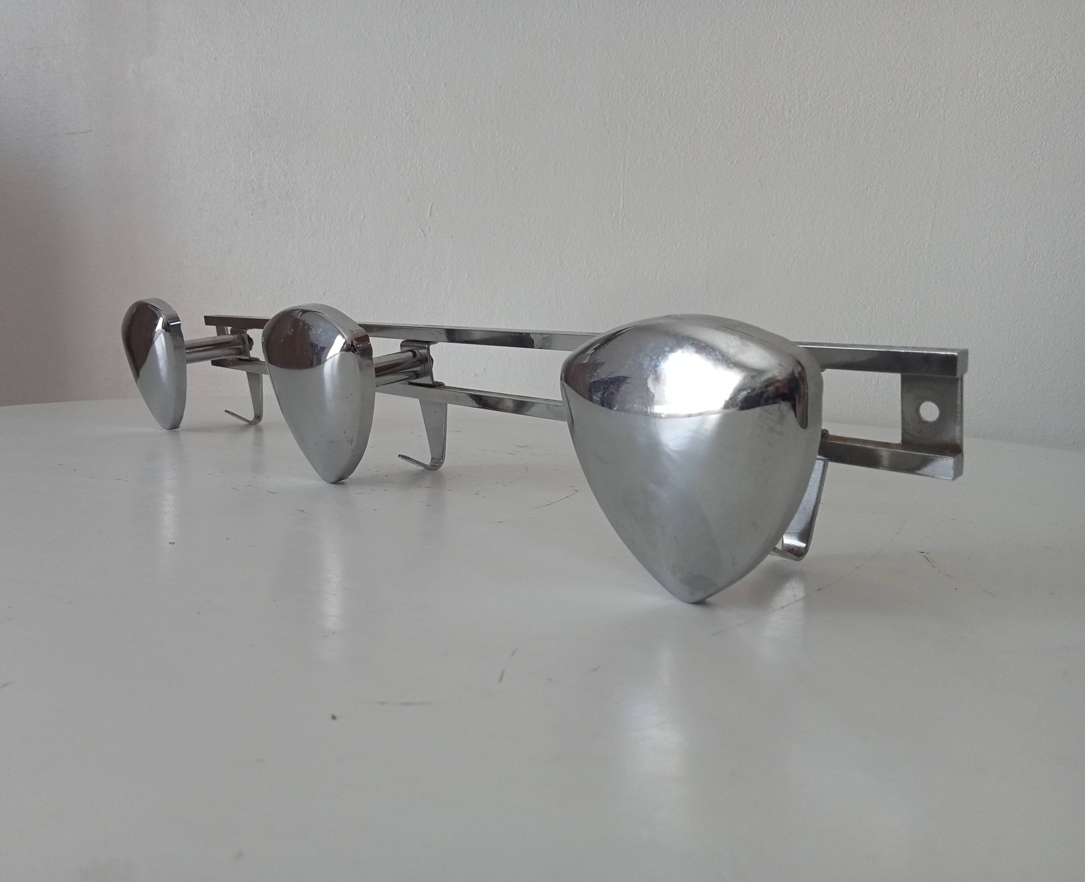 Vintage 1960s chrome wall coat rack automotive design