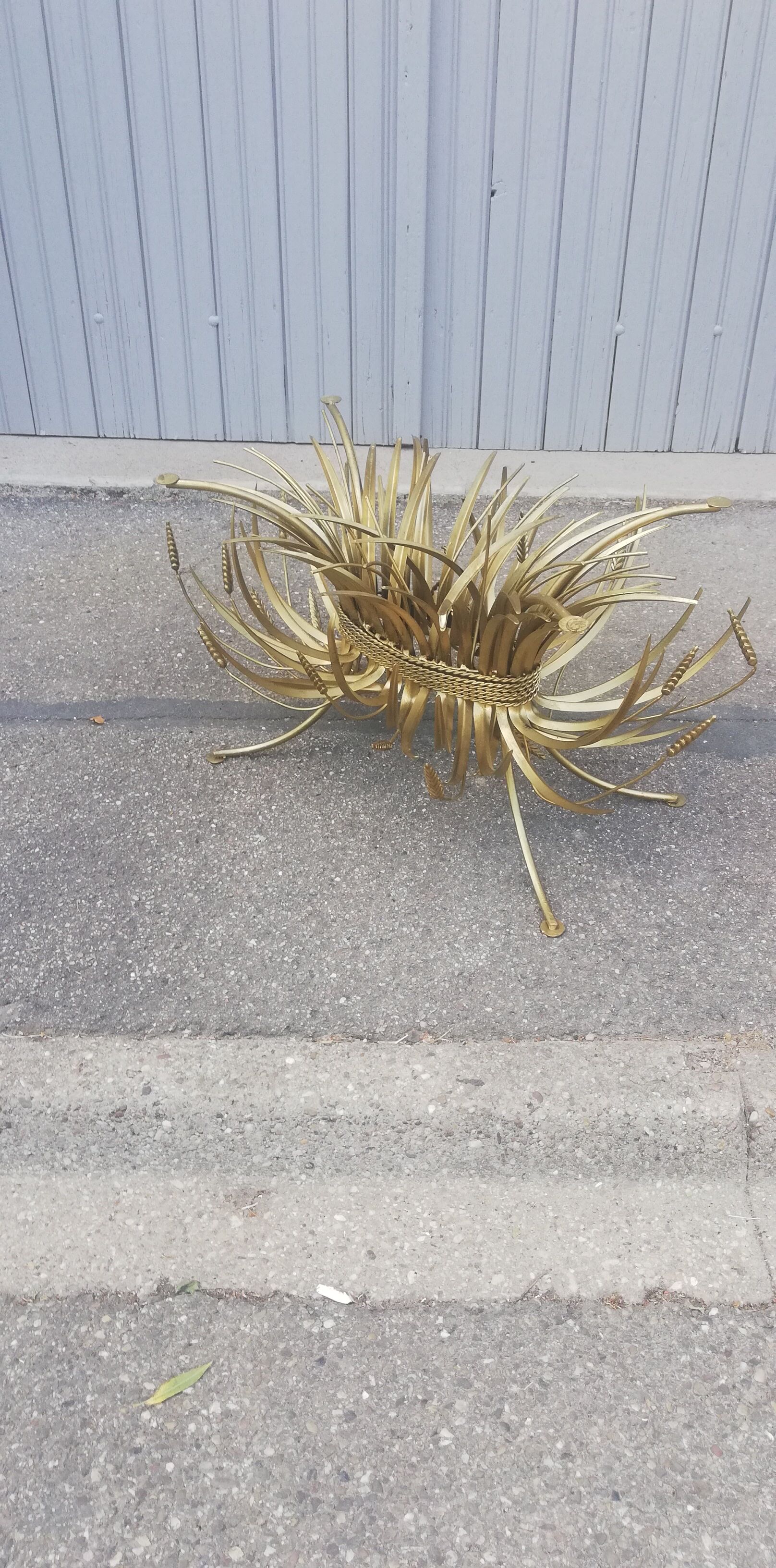 Vintage gold metal coffee table and glass top