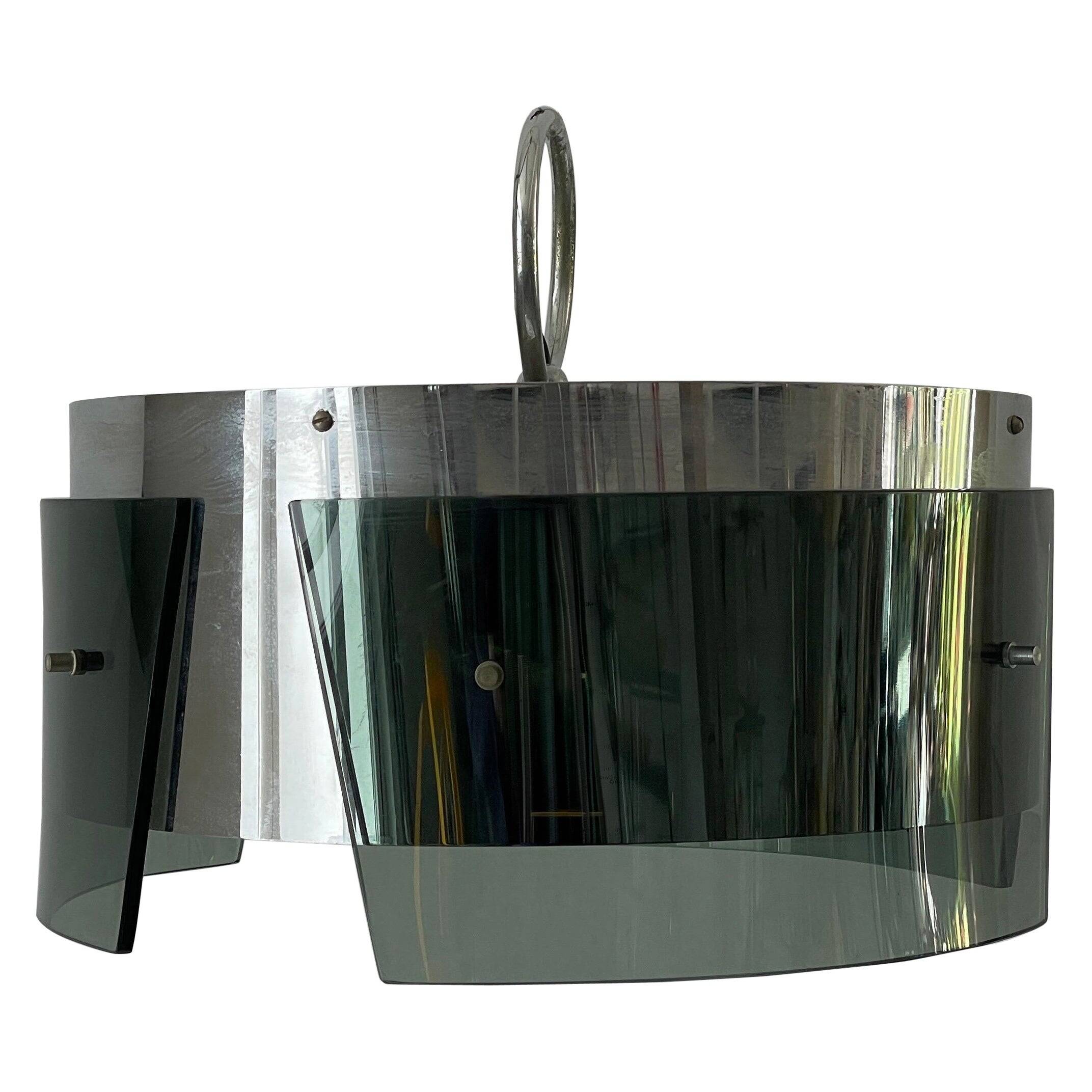 Suspended lamp in green glass and chrome, 1960s, Italy