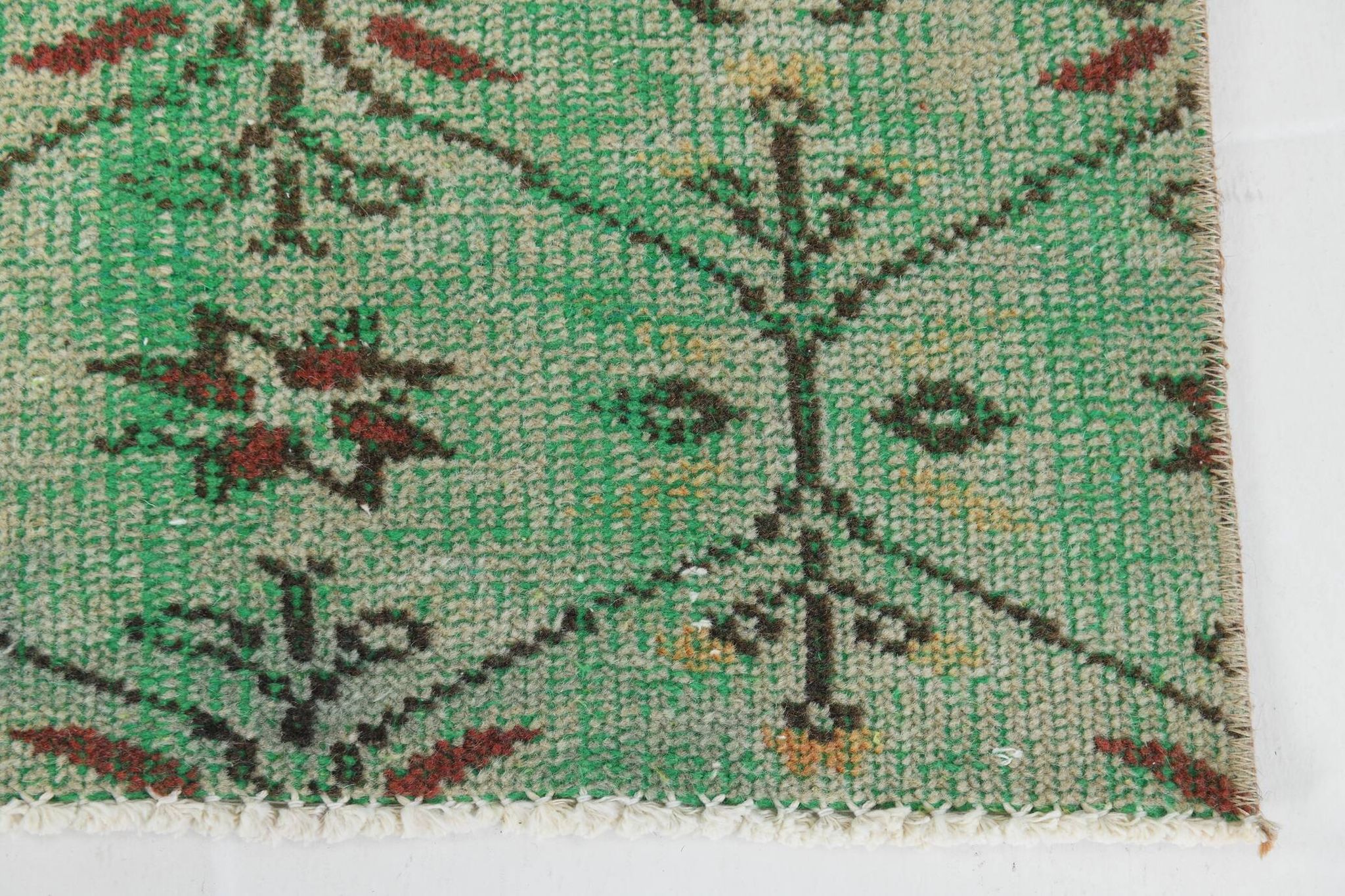 6x9 Vintage Green Geometric Pattern Anatolian Vintage Rug, 179x283 Cm