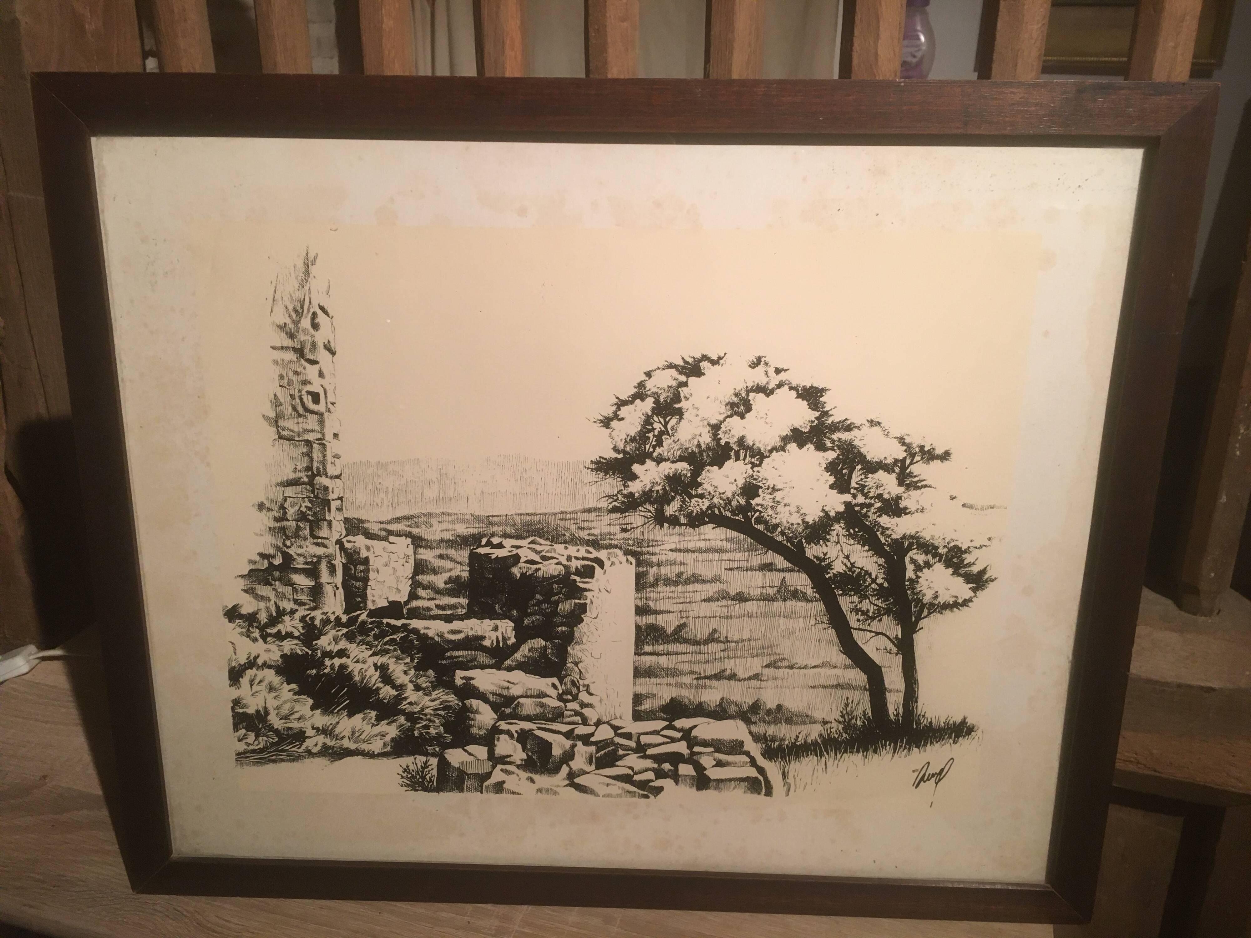 Illustration/signed paper print, framed, 60s/70s