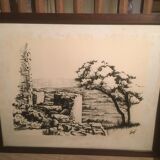 Illustration/signed paper print, framed, 60s/70s