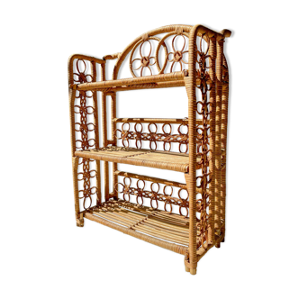 Vintage 1950s rattan folding shelf