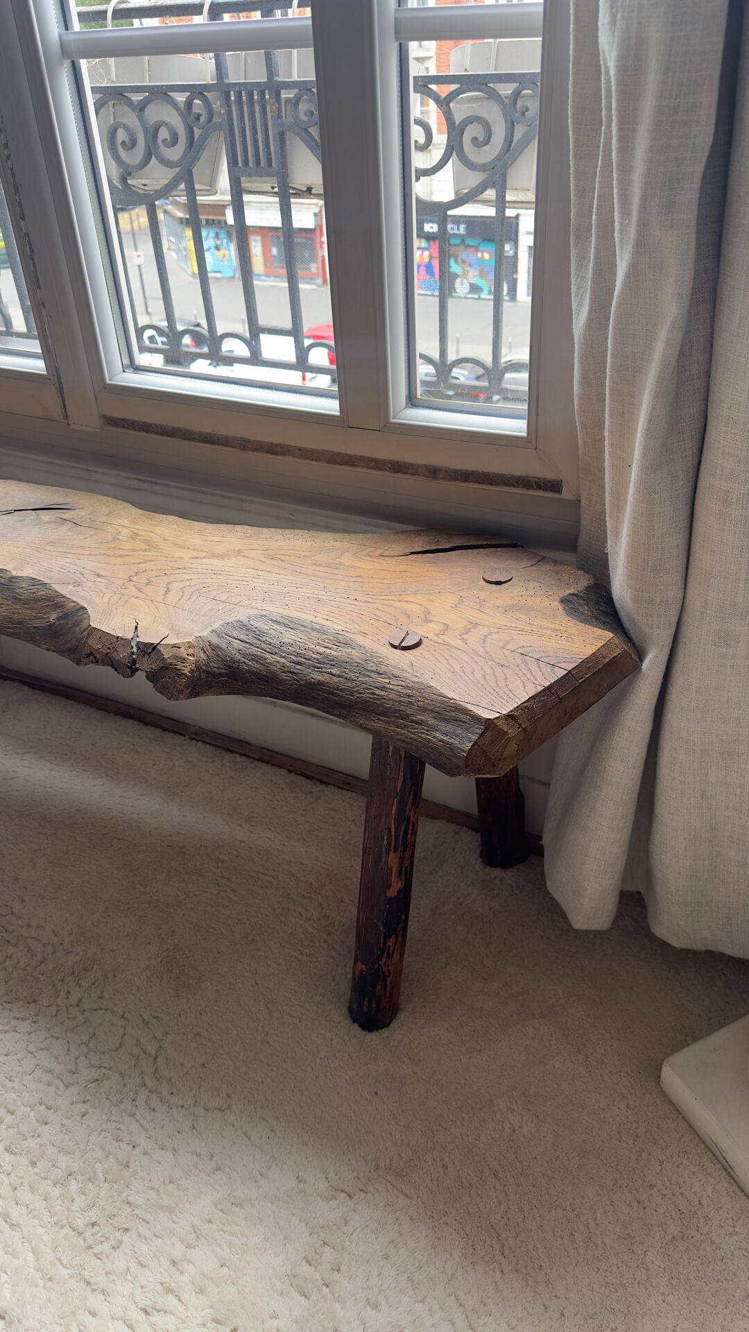 Brutalist wooden bench
