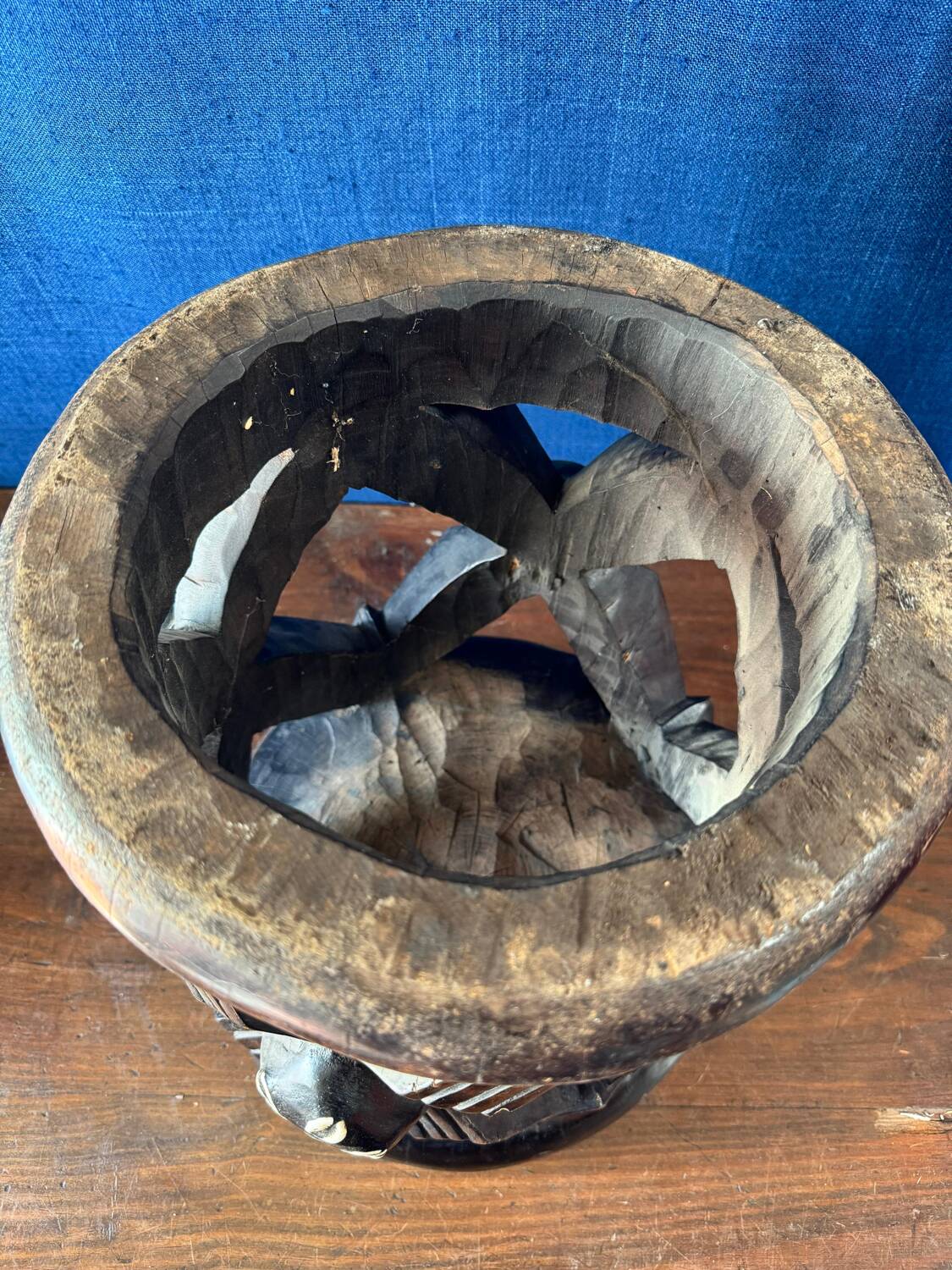 Traditional African stool. Hand-carved, richly decorated.