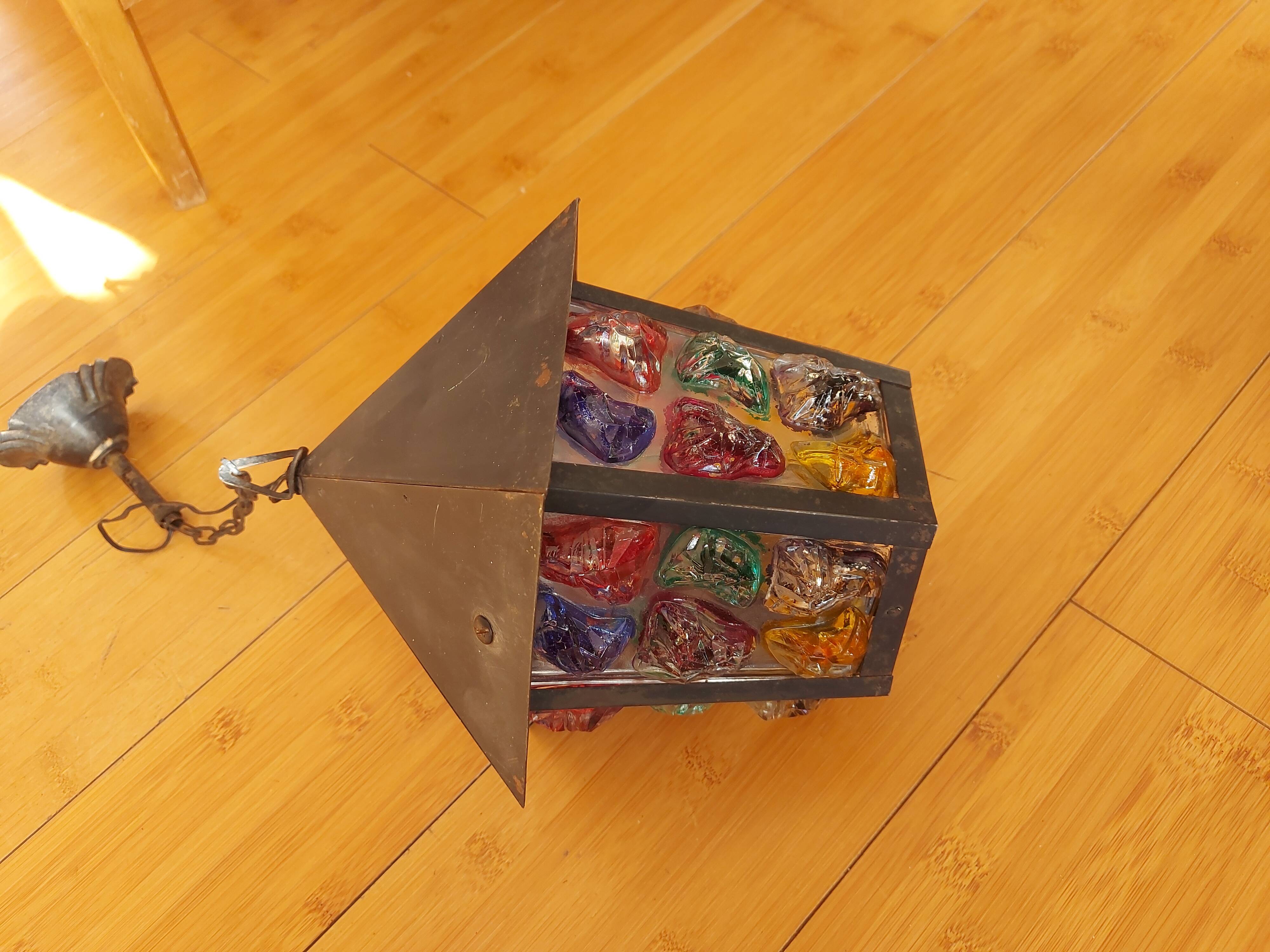 Pendant light, stained glass vestibule lantern