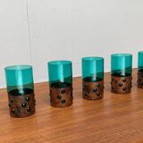 Drinking glasses in green glass and copper in mid-century style by Nanny Still, 1960s, set of 5.