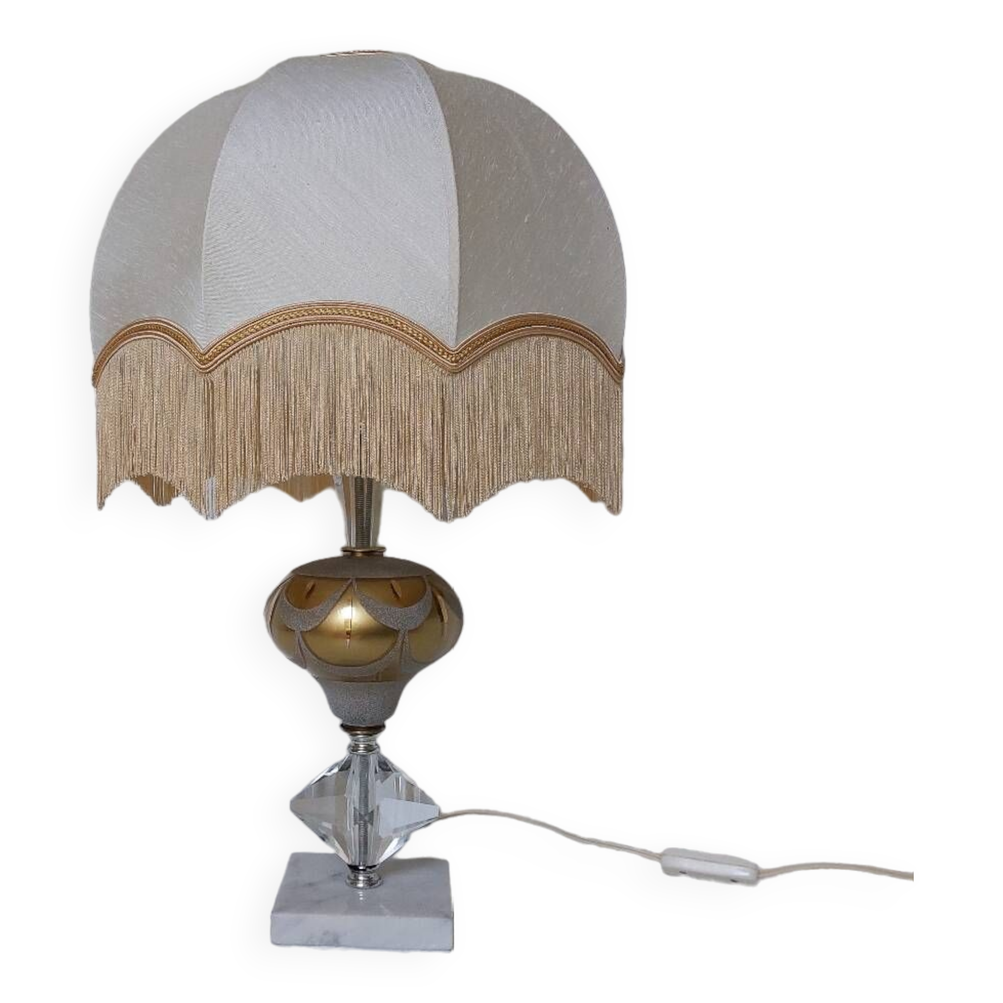 Lampe cristal taillé à la main et marbre blanc 57 cm