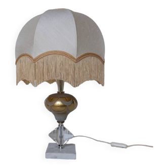 Hand-cut crystal and white marble lamp 57 cm