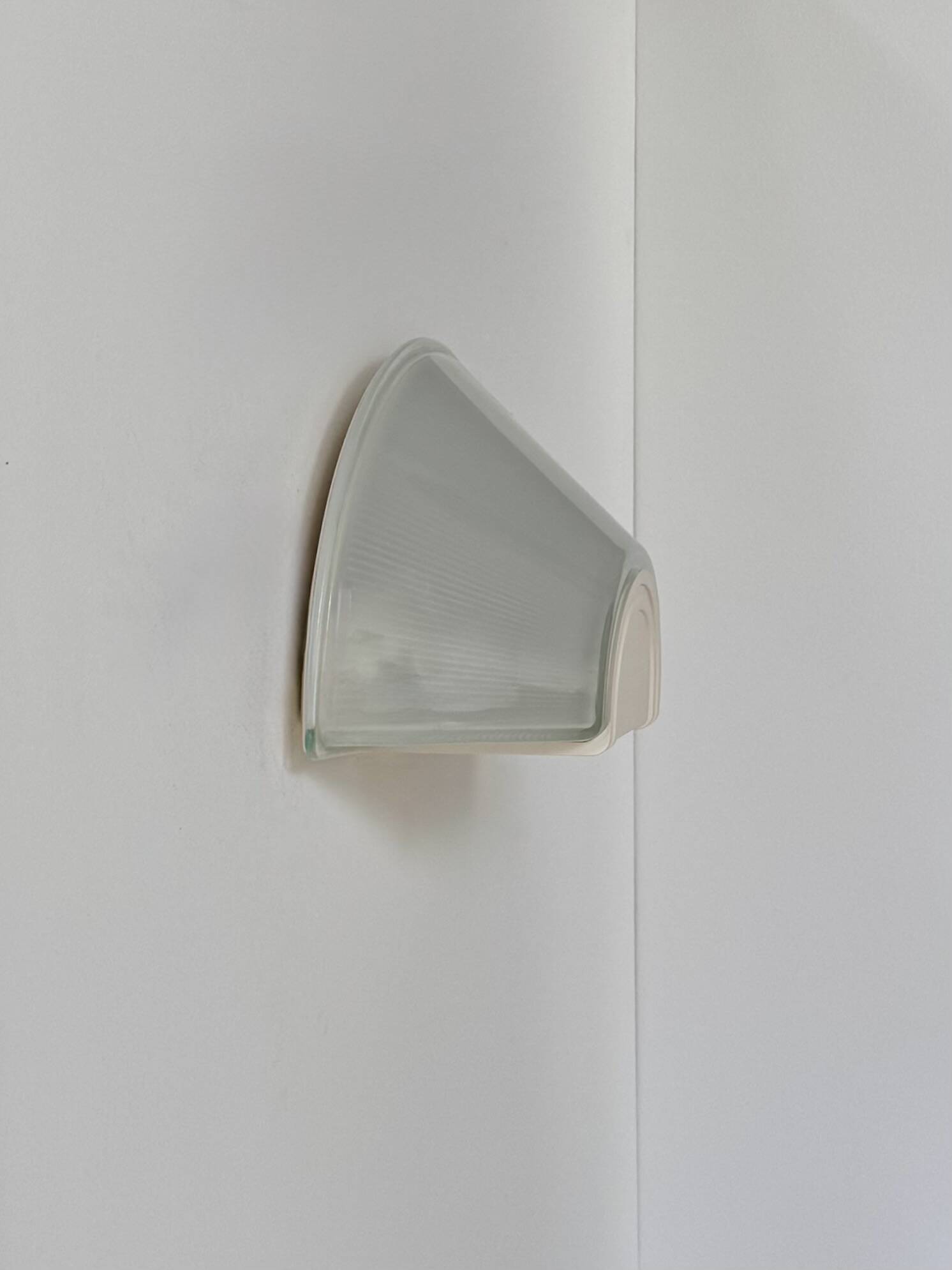Vintage XL wall light, ribbed glass and white ABS, Prisma, France, 1970.