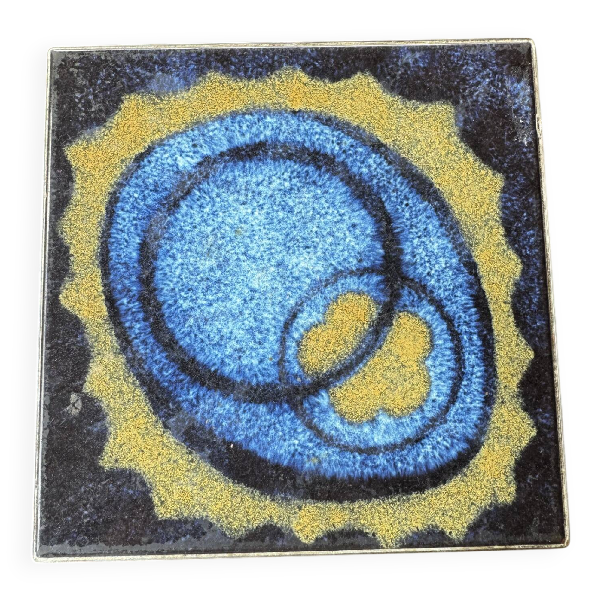 Vintage enamelled ceramic trivet – 1970s – Abstract decor