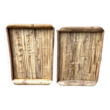 Duo of large bamboo serving trays