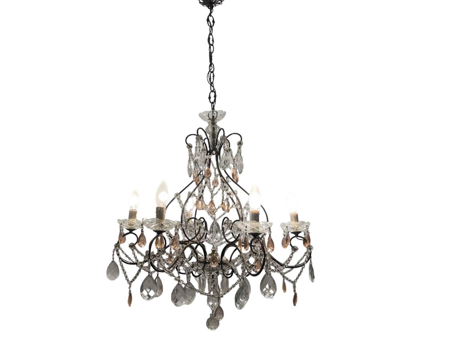 Bronze Pink Crystal Chandelier 1950’s