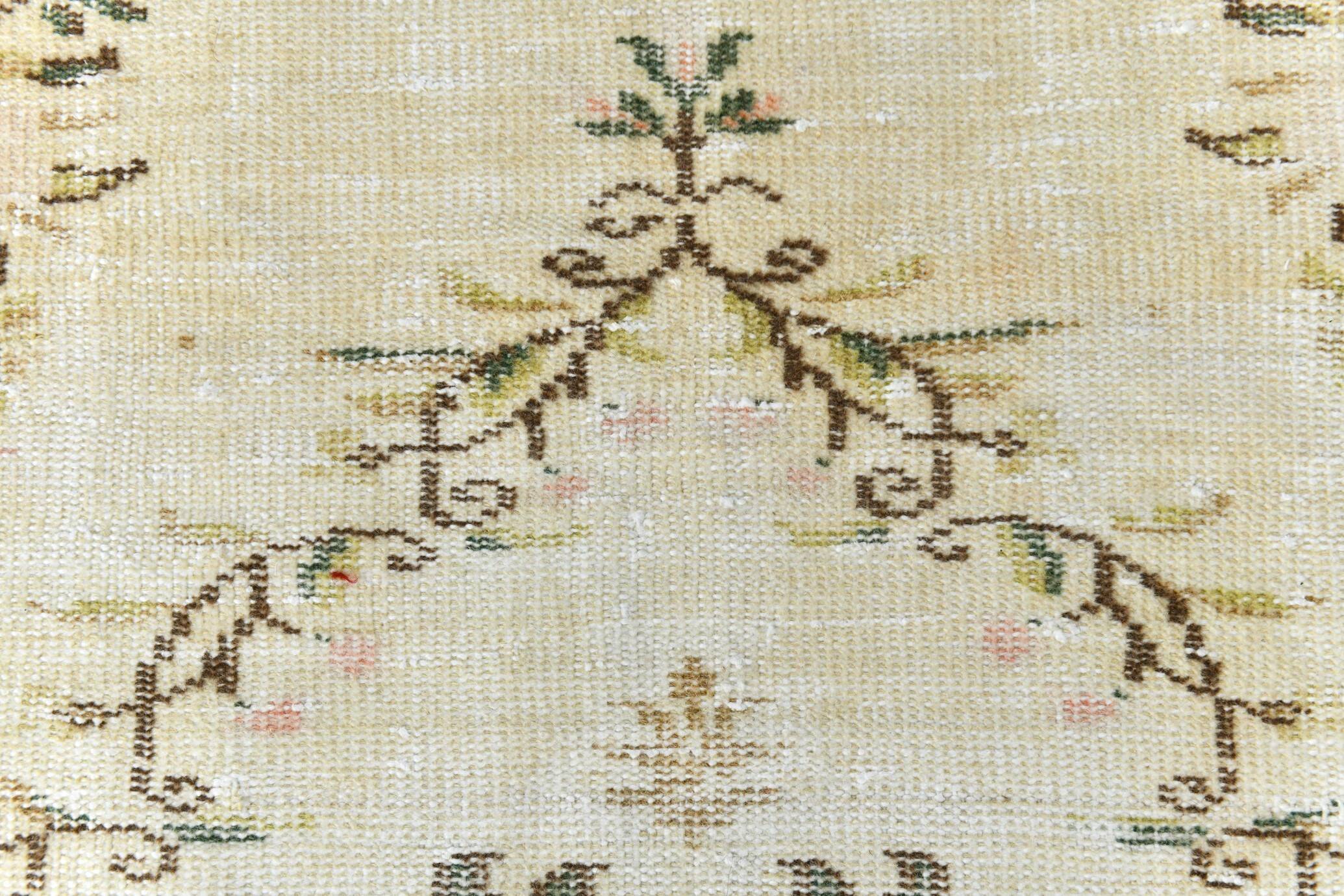 Tapis Vintage Turc Crème, Médaillon Floral, Style Shabby Chic, 150x250Cm
