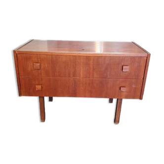 Commode vintage en teck avec 2 tiroirs