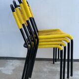 4 yellow scoubidou chairs, 1950