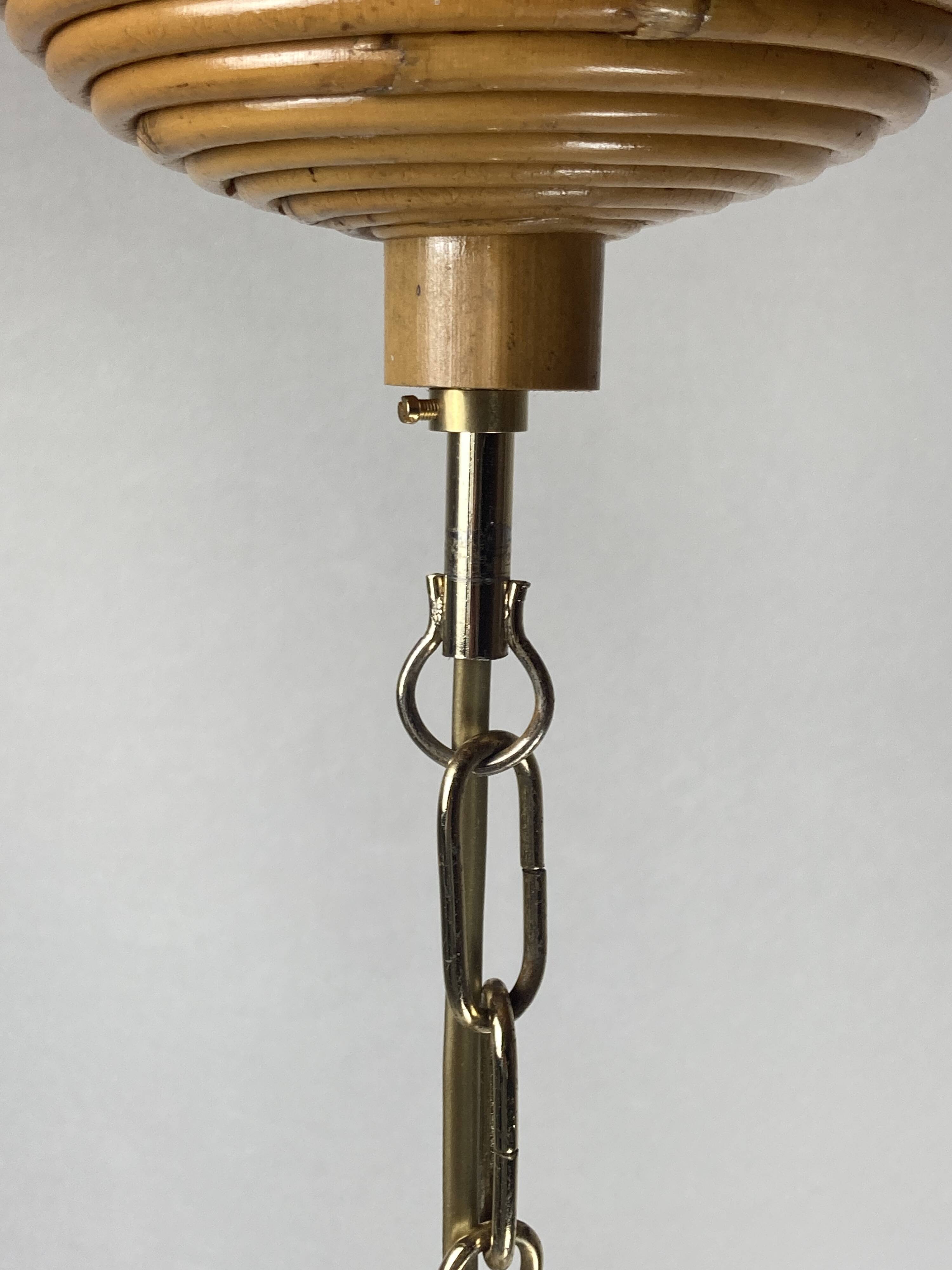 Pencil Split Reed, Rattan, Bamboo & Brass Pendant Lamp, 1970s