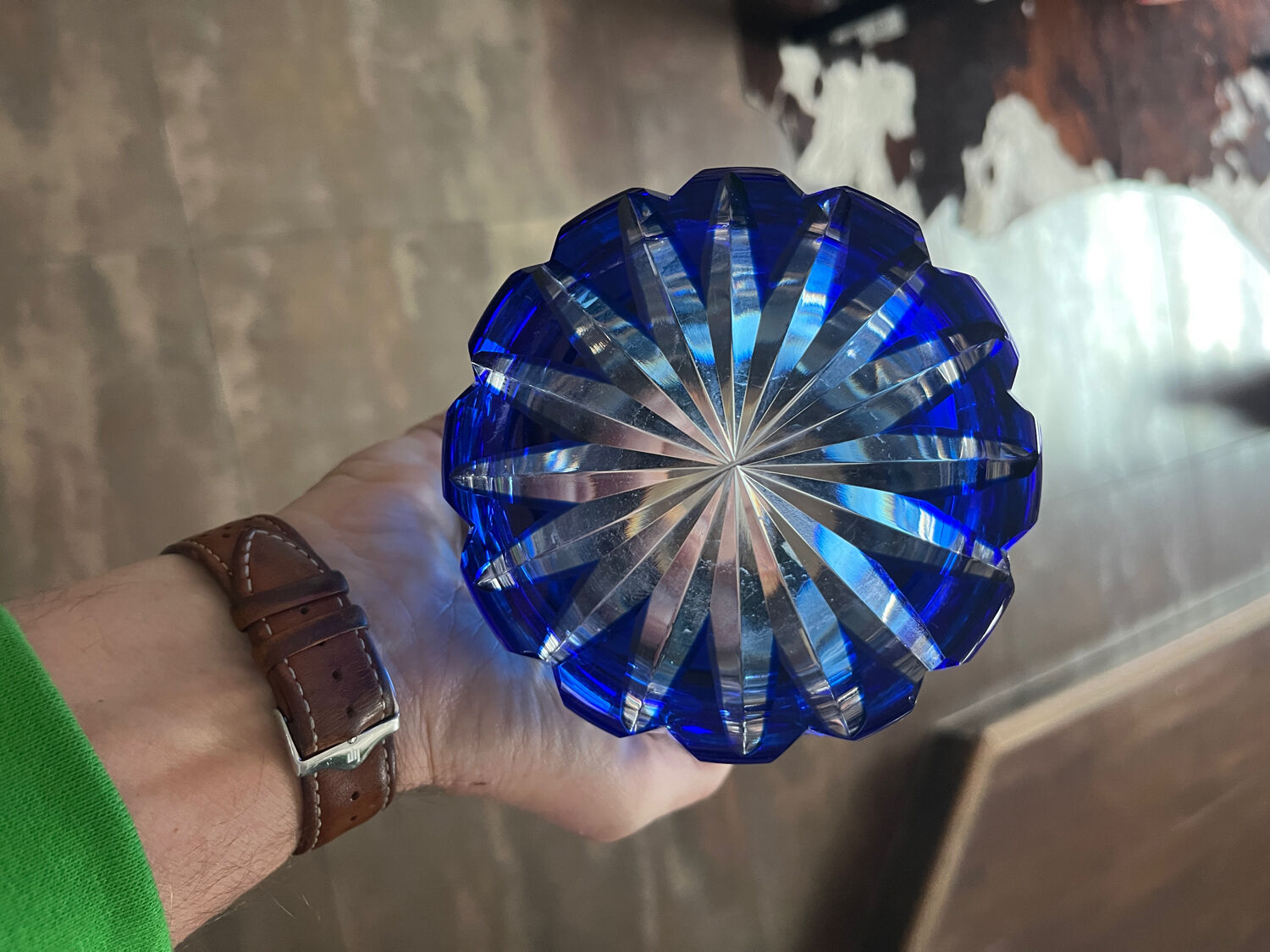 Antique cobalt blue crystal biscuit jar/candy box