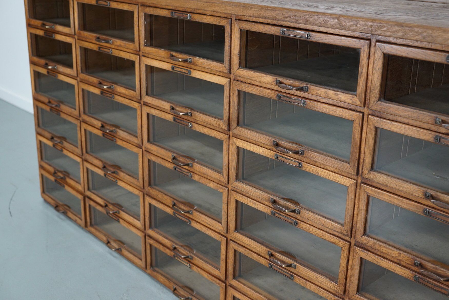 Vintage Dutch oak haberdashery shop cabinet, 1930s