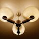 Large Art Deco pendant light in wood and glass, 1930s