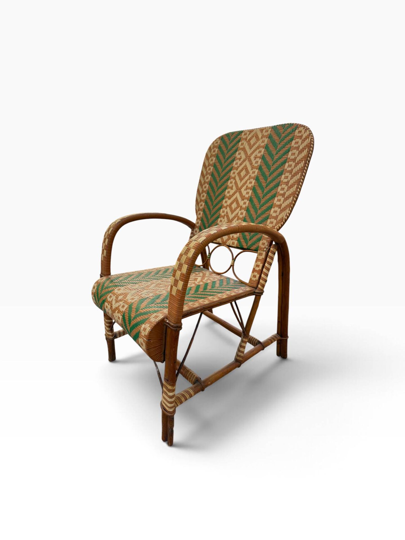 Fauteuils en rotin éclissé style Audoux Minet des années 50 F