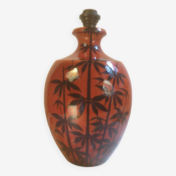 Ochre ceramic lamp base with bamboo decoration
