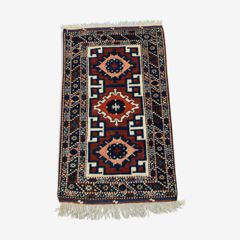 Vintage turkish kazak rug oriental 160x94 cm tribal small carpet, red and blue