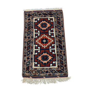 Vintage turkish kazak rug oriental 160x94 cm tribal small carpet, red and blue