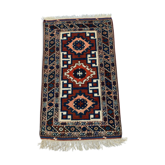 Tapis kazak turc vintage oriental 160x94 cm tribal petit tapis, rouge et bleu