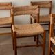 Vintage set of six French mid-century dining chairs in wood and rush, 1960s