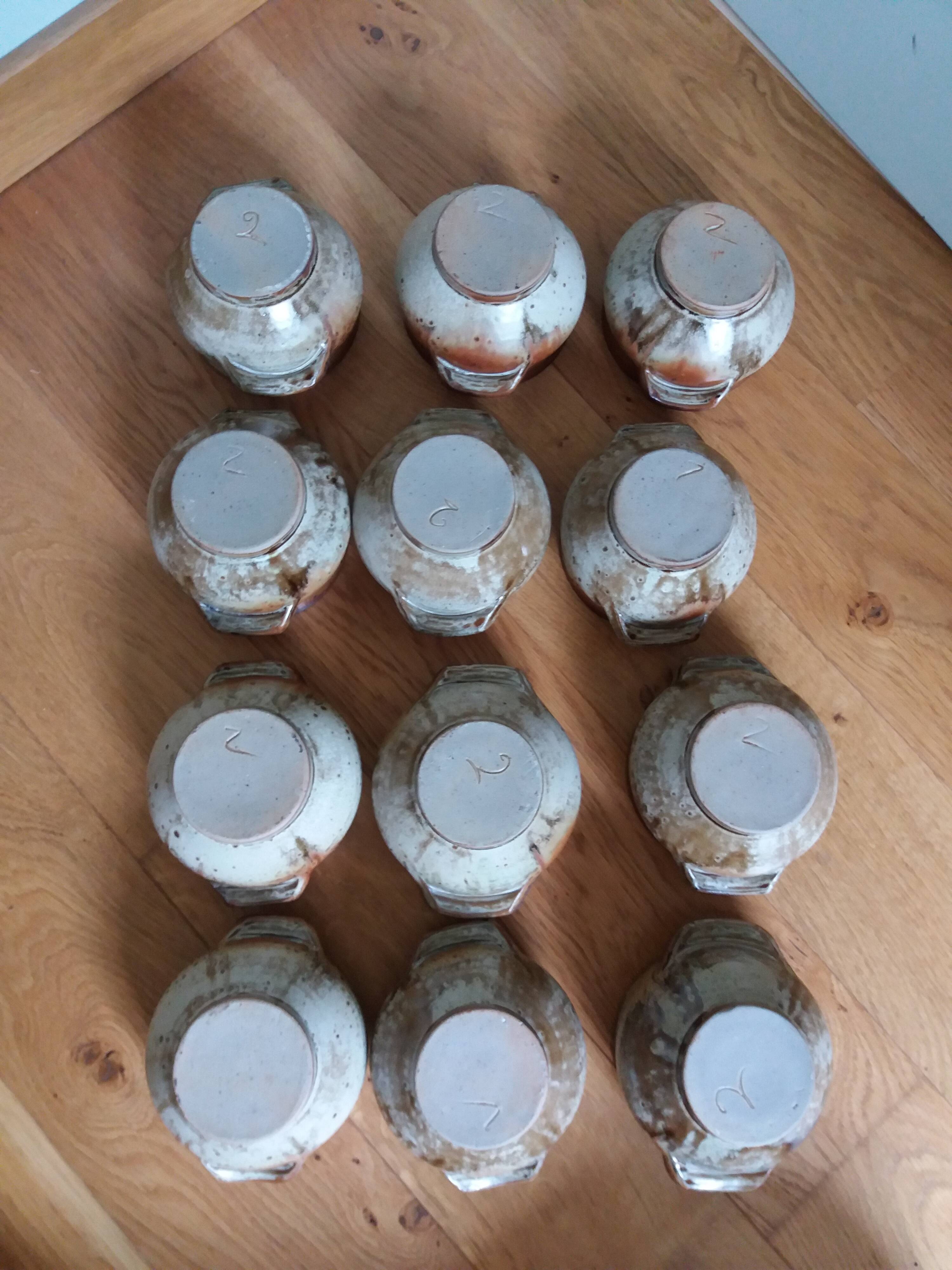 Soup bowls and cups in Puisaye stoneware by Jean-Pierre Prud'homme